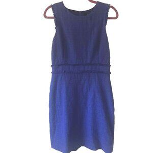 J. Crew Cotton Textured Fabric Sheath Dress Sleeveless Blue Sz 8 Fringe Detail
